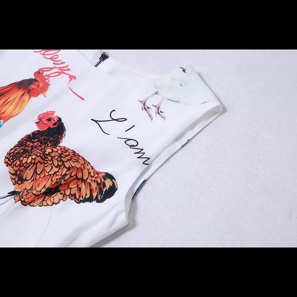 Novelty rooster chicken print silk dress - Picture 5 of 15